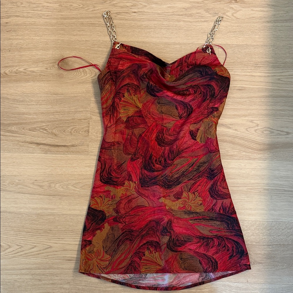 Chic Red and Black Mini Dress with Gold Accents